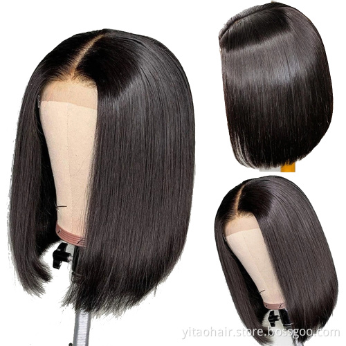 High Quality Hot Sale Cheap Nature Lace Front Ombre Blonde Bob  Wig Silk Straight Synthetic Hair Wig